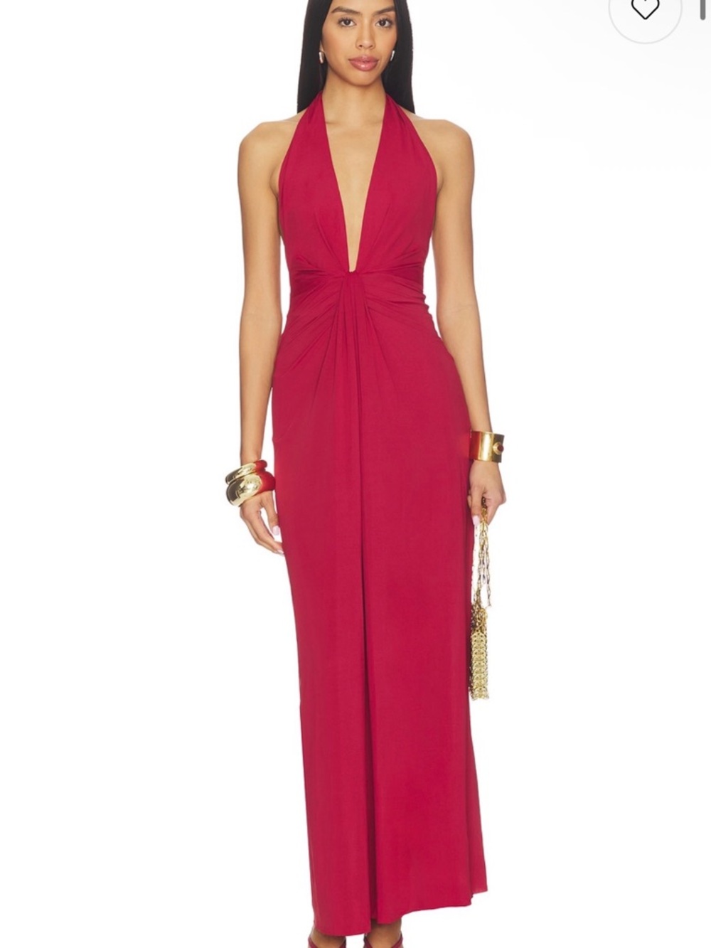 Bec & Bridge Wine-Red Halter Twist Maxi Dress